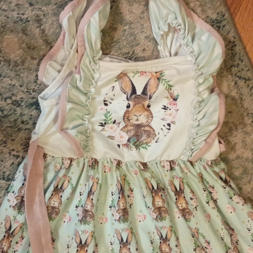 Mint Green Bunny Print Dress - Picture 3 of 4